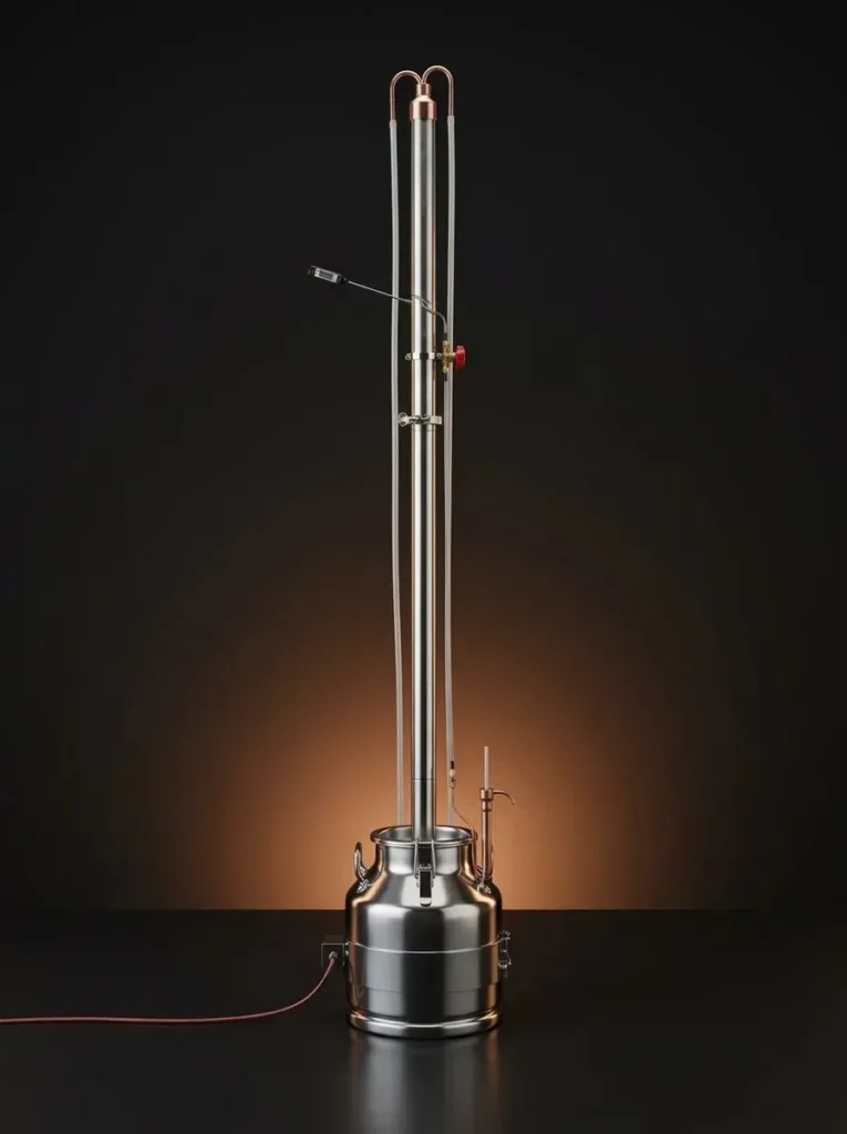 Silver Serisi 2kW Kuşak Isıtıcılı, İnox 52mm Kolon, 2kW Eşanjör Reflux Ve Pot Still Damıtma İmbiği