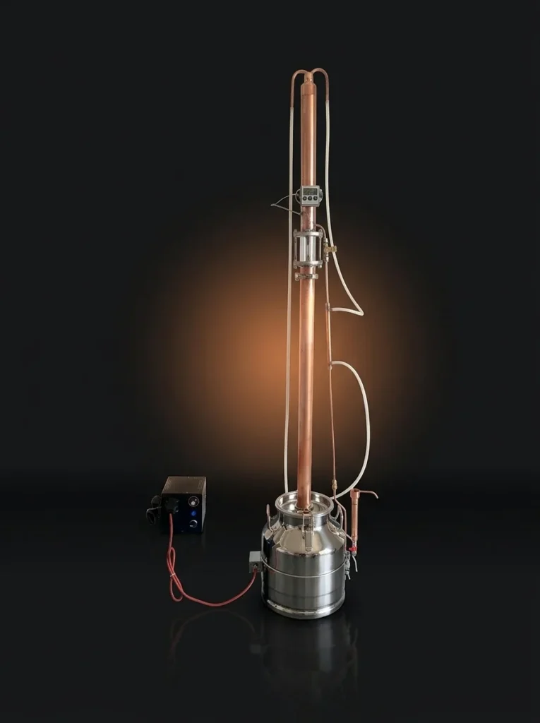 Zirkon Serisi Gözetleme Camlı, PWM Kontrollü, 2,5 kW Kuşak Isıtıcılı, 54mm Kolon, 2kW Eşanjör Reflux Ve Pot Still Damıtma İmbiği